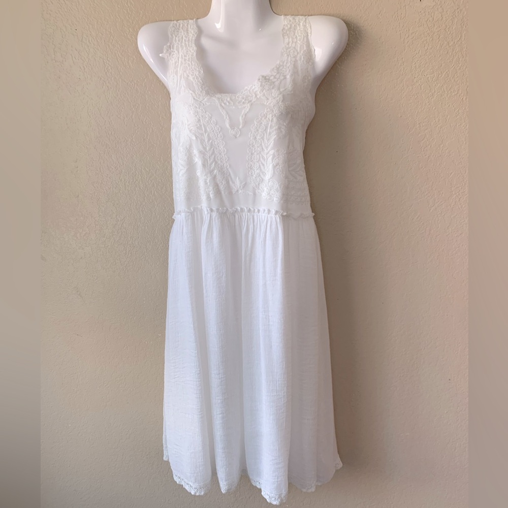 Anthropologie Kings Road Embroidered Lace Gauze Cottagecore Fairy Dress Size L